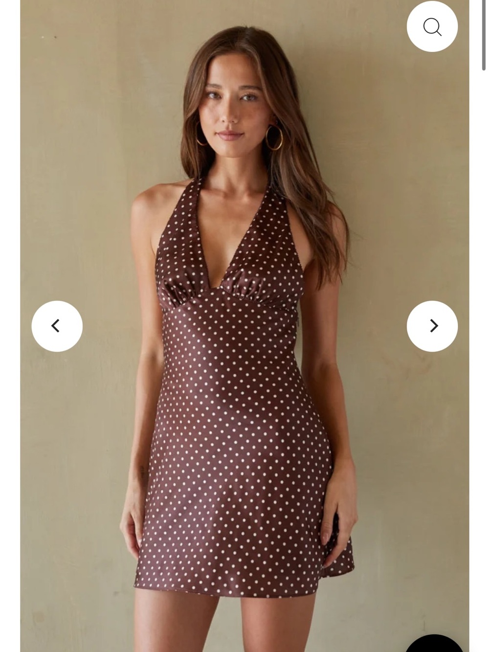 American Threads- Brown Polka Dot Halter Mini Dress - Women